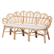 bali & pari Eliava Natural Rattan Accent Bench with Removable Cushion - Coastal Boho Style Loveseat with Scalloped Fan Back Design for Indoor Living Room or Sunroom Seating Baxton Studio restaurant furniture, hotel furniture, commercial furniture, wholesale living room furniture, wholesale ottoman, classic ottoman
